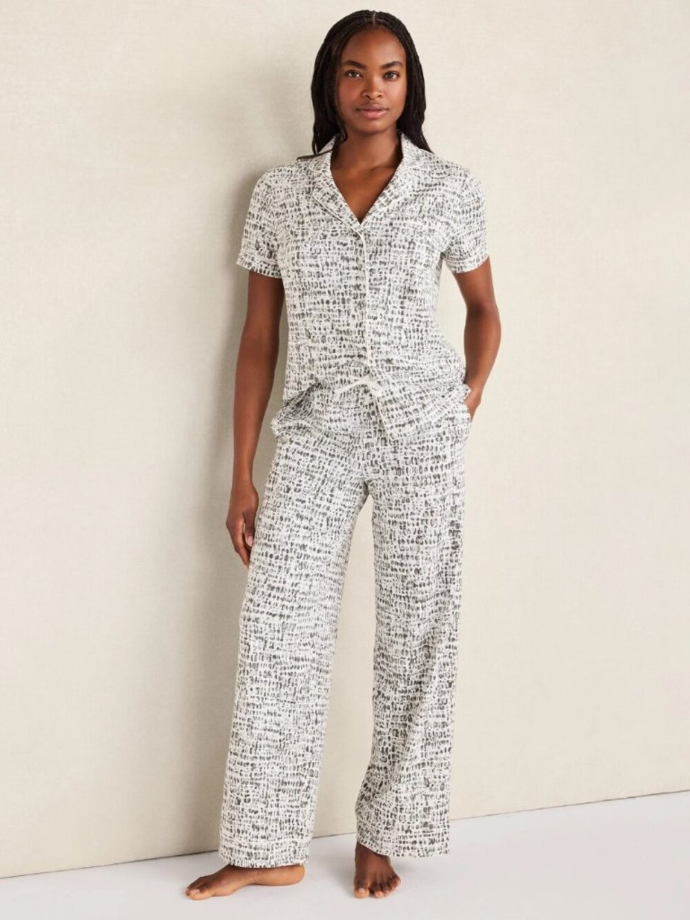 Organic Cotton Pajama Set White Pebble Print - S